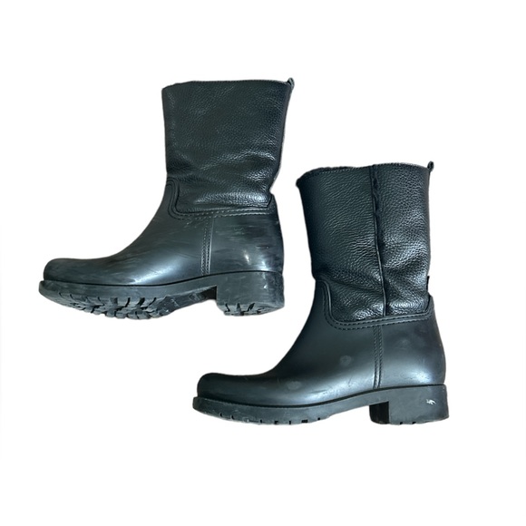 LK Bennett leather sheerling Rain Boots 37 half calf black - Picture 5 of 5